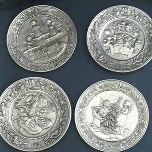 Set Of 4 Hudson Pewter Night Before Christmas Plates Limited Edition Numbered